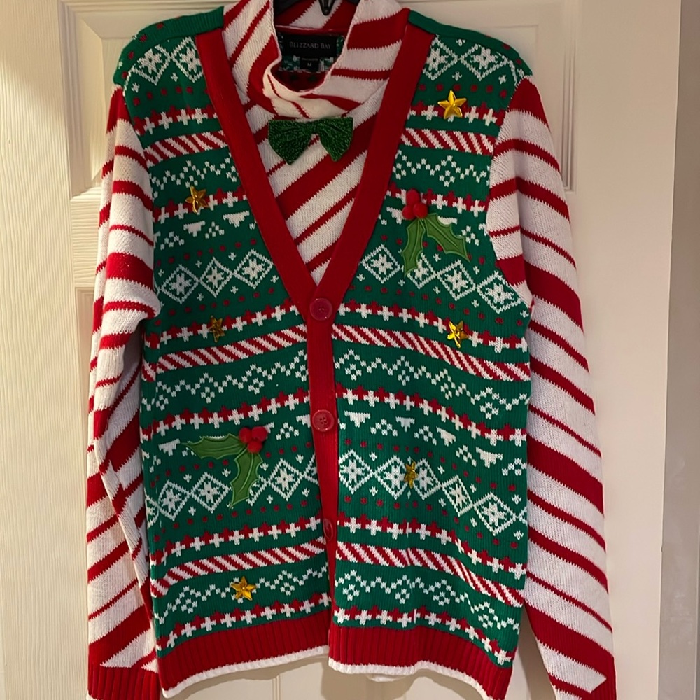 Blizzard Bay ugly Christmas Sweater Bow tie Cardigan look in size medium